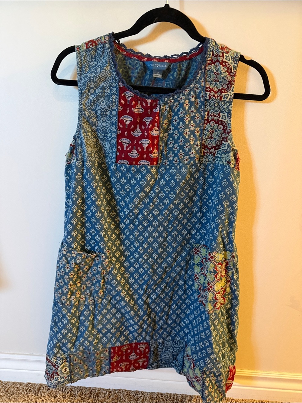 April Cornell Blue and Red Patchwork Sleeveless Tunic